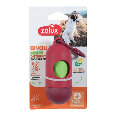 Zolux bvk poop bag holder + 15 poop bags red