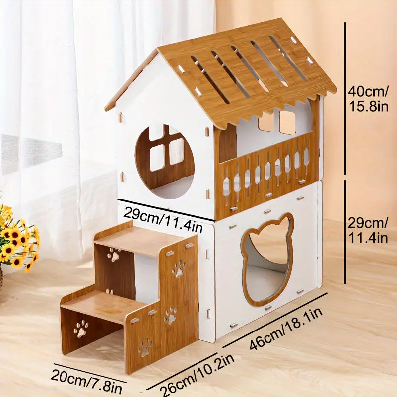 Villa-Style Cat Scratcher Cardboard House - Plaid Pattern TM
