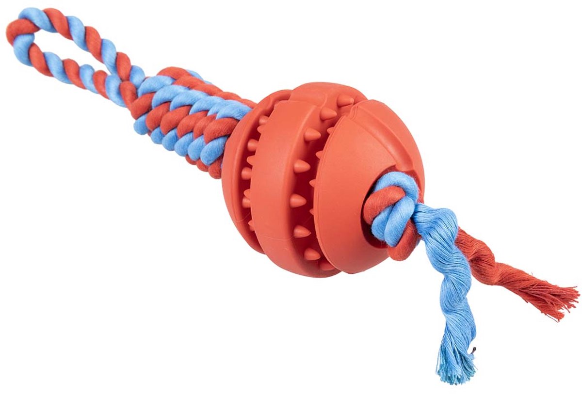 Duvo plus playtime rope toy rubrop tugger with ball for dogs 33x8x8cm red