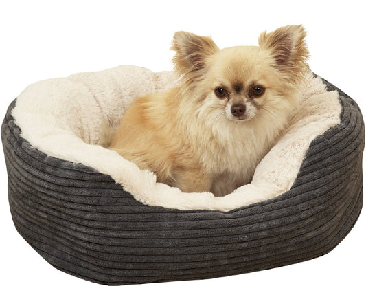Rosewood Ovaal Hondenbed Cord Pluche Jumbo Ideaal Voor Grote Honden Zacht Warm Wasbaar Antislip Bodem Grijs Crème