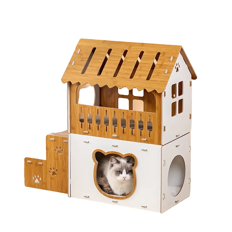 Villa-Style Cat Scratcher Cardboard House - Plaid Pattern TM