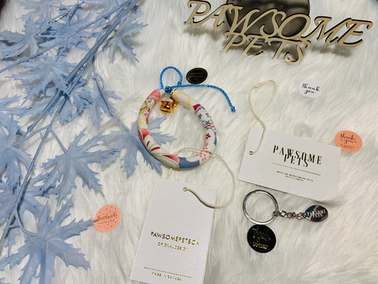 Katoenen Halsband Voor Katten En Honden - Handgemaakt Met Bel In Oceaanblauw Sakura Stijl - Trendy Huisdier Accessoire