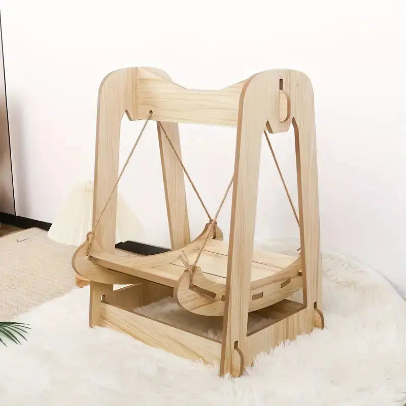 Wooden Rocking Bed Cat Furniture - Double Layer Cat Hammock CAN