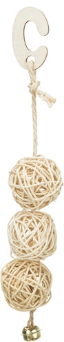 Trixie 3 rattan balls with bell on rope natural Trixie