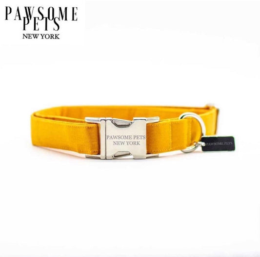 SMALL SIZE DOG & CAT COLLAR - YELLOW VELVET Pawsomepetsnewyork