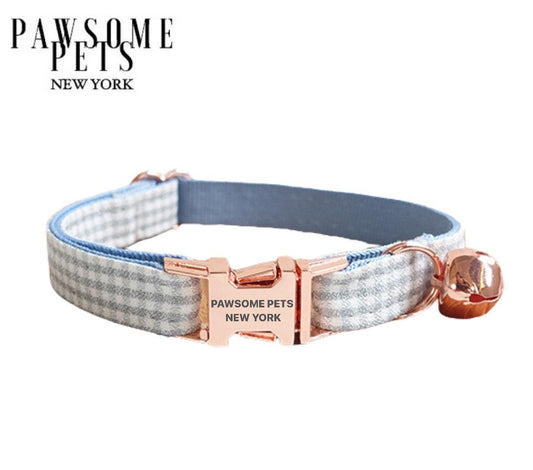 Honden En Kattenhalsband Klein Blauw Grijs Gestreept Instelbaar Nylon Met Snelle Sluiting
