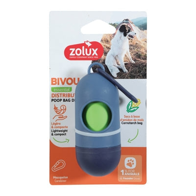 Zolux bvk poop bag holder + 15 poop bags blue