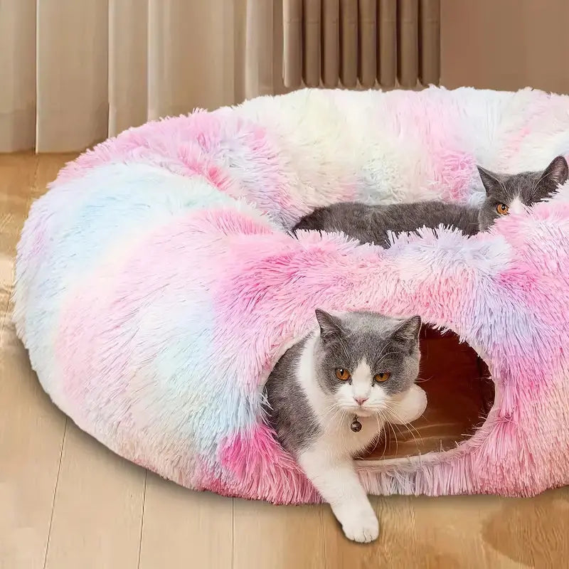 Cozy Plush Cat Tunnel Nest with Hanging Ball Toy - Perfect Kitten Hideaway TM