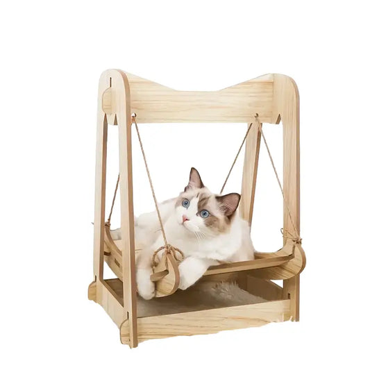 Wooden Rocking Bed Cat Furniture - Double Layer Cat Hammock CAN