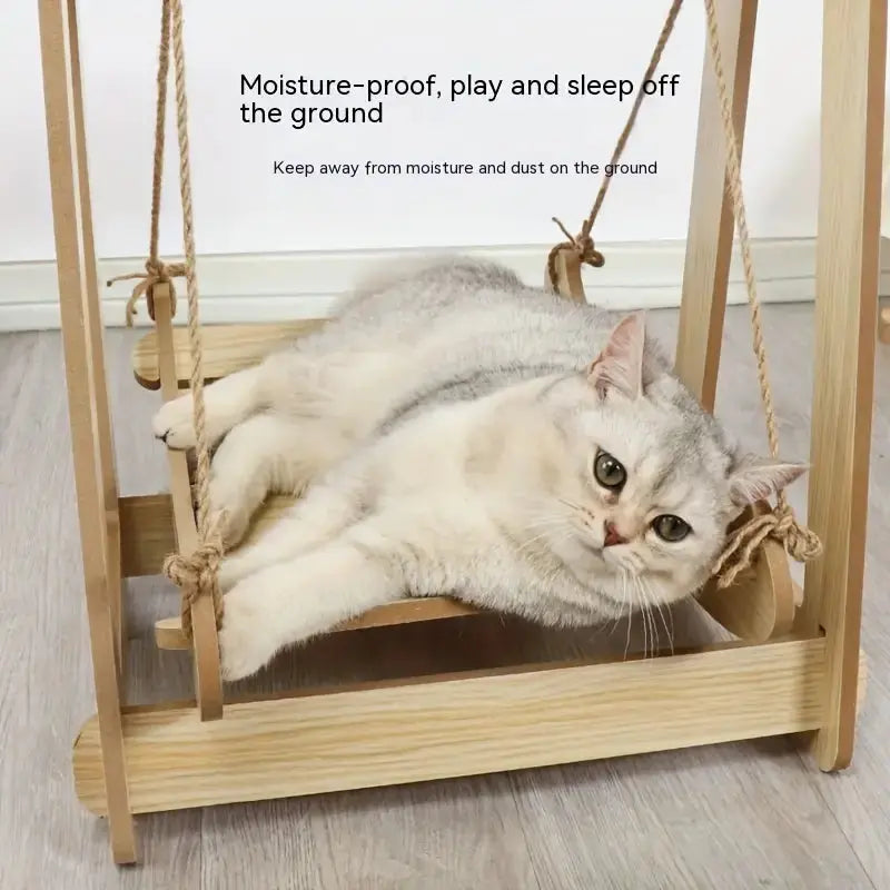 Wooden Rocking Bed Cat Furniture - Double Layer Cat Hammock CAN