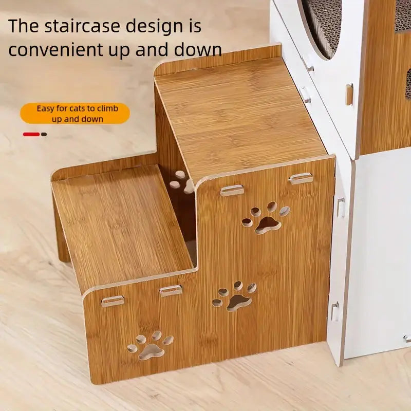 Villa-Style Cat Scratcher Cardboard House - Plaid Pattern TM