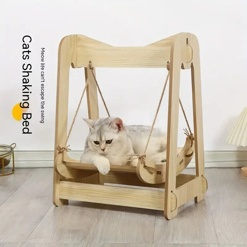 Wooden Rocking Bed Cat Furniture - Double Layer Cat Hammock CAN