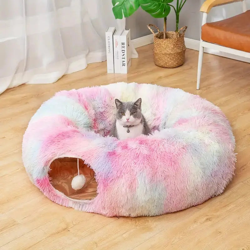 Cozy Plush Cat Tunnel Nest with Hanging Ball Toy - Perfect Kitten Hideaway TM