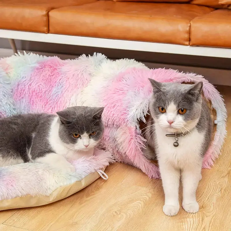 Cozy Plush Cat Tunnel Nest with Hanging Ball Toy - Perfect Kitten Hideaway TM