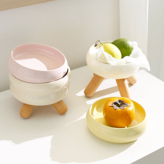 Gulu Elevated Ceramic Pet Food Bowl with Wooden Stand Meoof