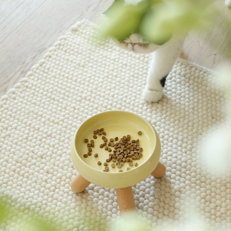 Gulu Elevated Ceramic Pet Food Bowl with Wooden Stand Meoof