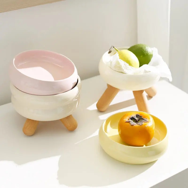 Gulu Elevated Ceramic Pet Water Bowl with Wooden Stand Meoof