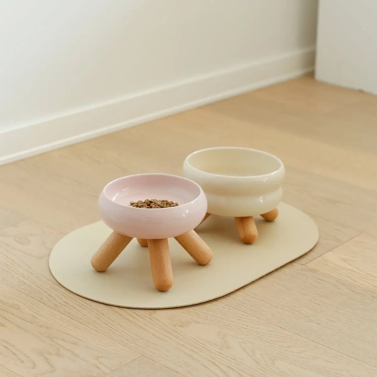 Gulu Elevated Ceramic Pet Water Bowl with Wooden Stand Meoof