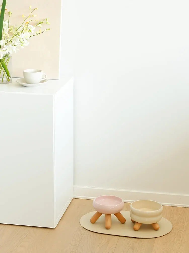 Gulu Elevated Ceramic Pet Water Bowl with Wooden Stand Meoof