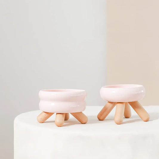 Gulu Elevated Ceramic Pet Water Bowl with Wooden Stand Meoof